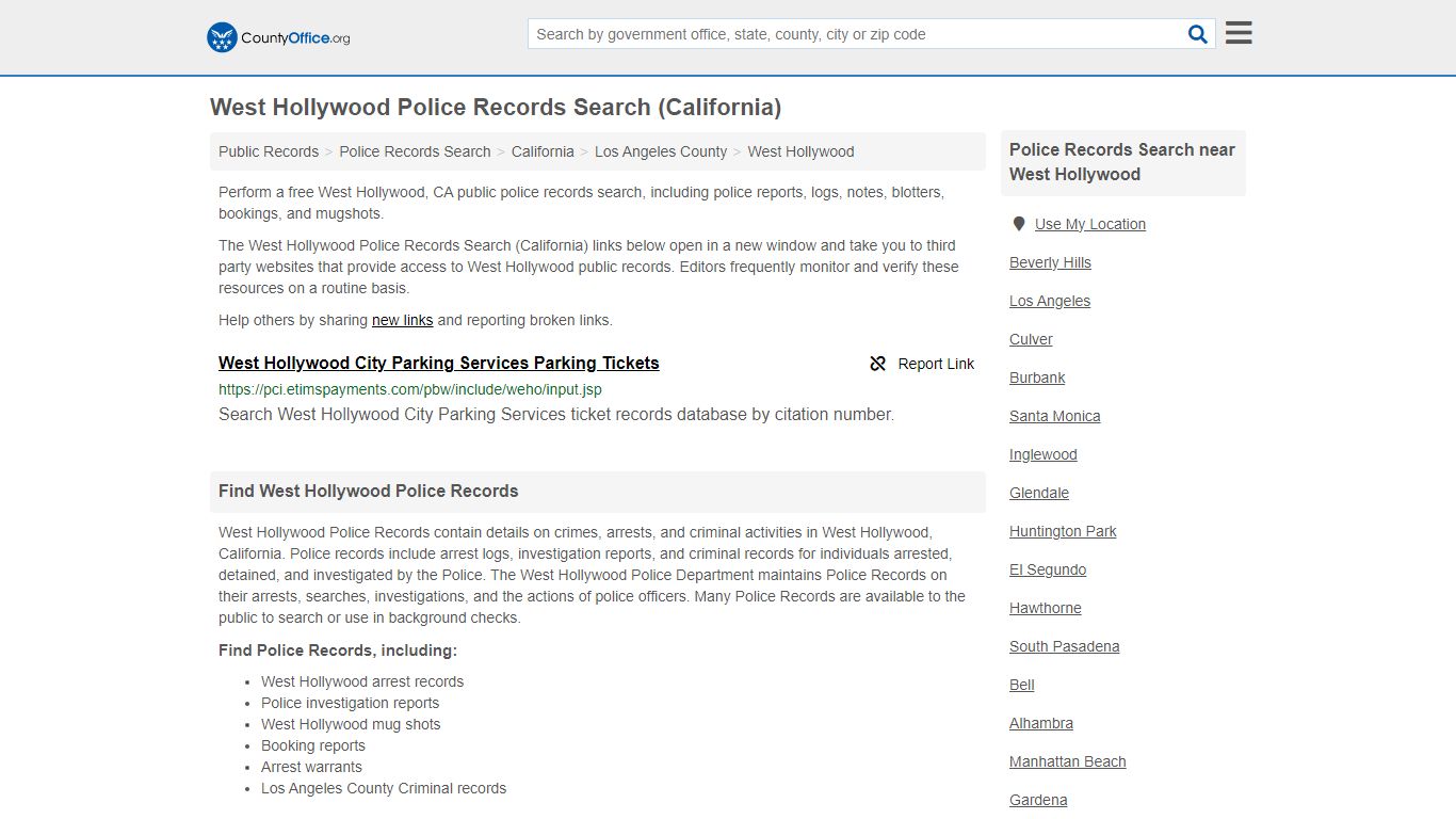Police Records Search - West Hollywood, CA (Accidents & Arrest Records)
